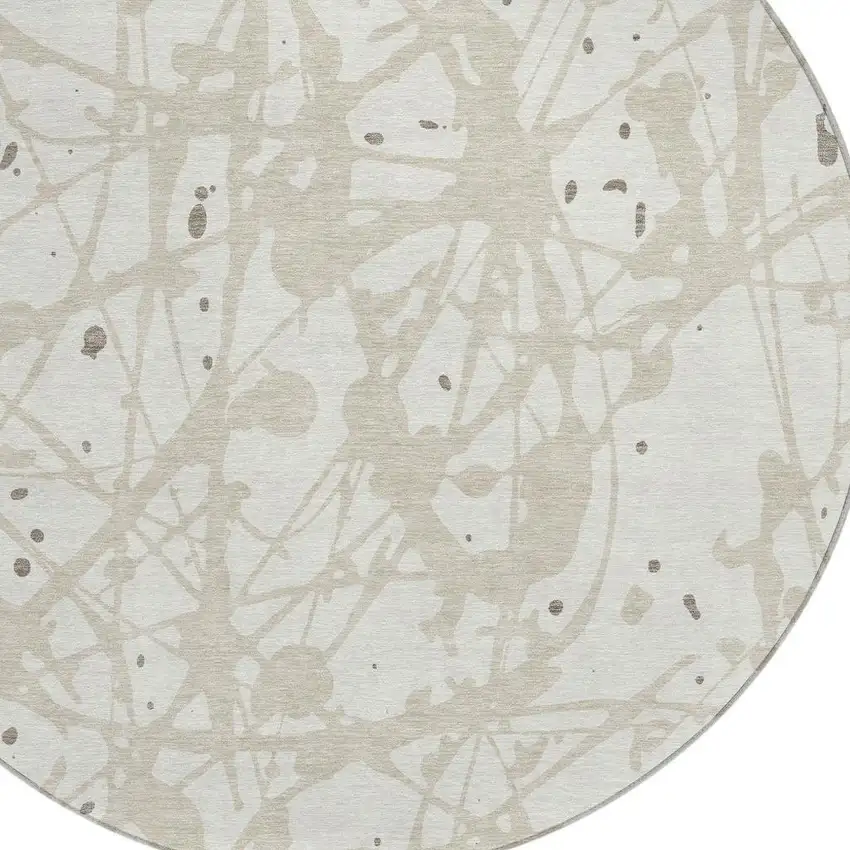 8' Ivory And Beige Round Abstract Washable Indoor Outdoor Area Rug Photo 2