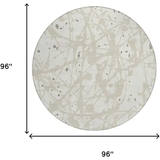 8' Ivory And Beige Round Abstract Washable Indoor Outdoor Area Rug Photo 5