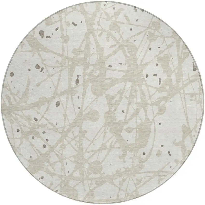 8' Ivory And Beige Round Abstract Washable Indoor Outdoor Area Rug Photo 1