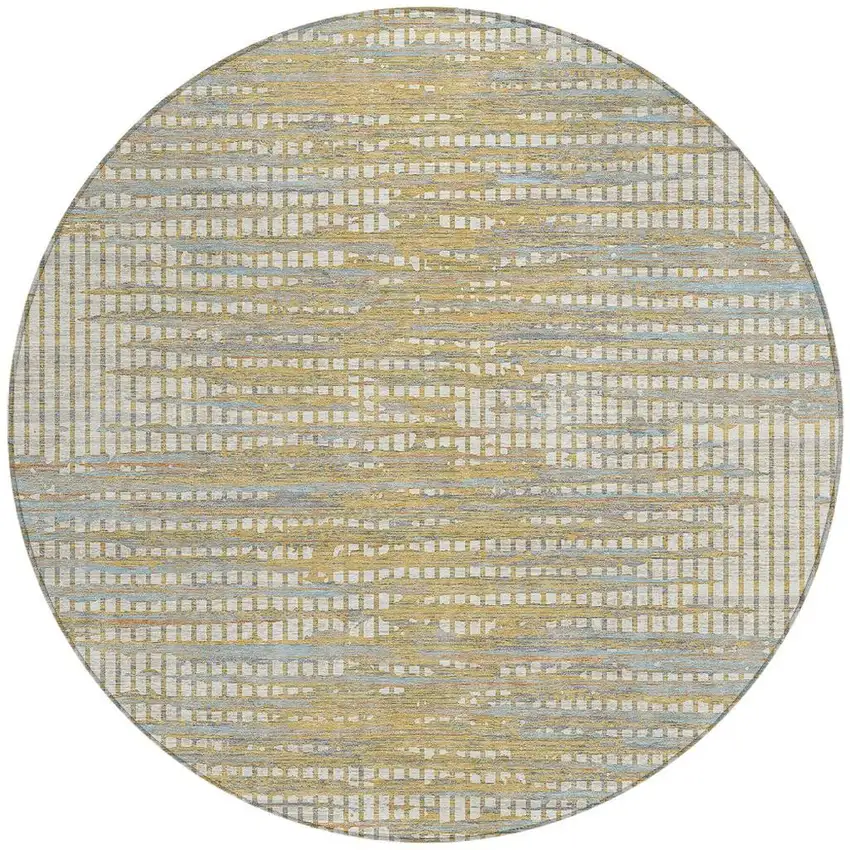 8' Ivory And Beige Round Abstract Washable Indoor Outdoor Area Rug Photo 3