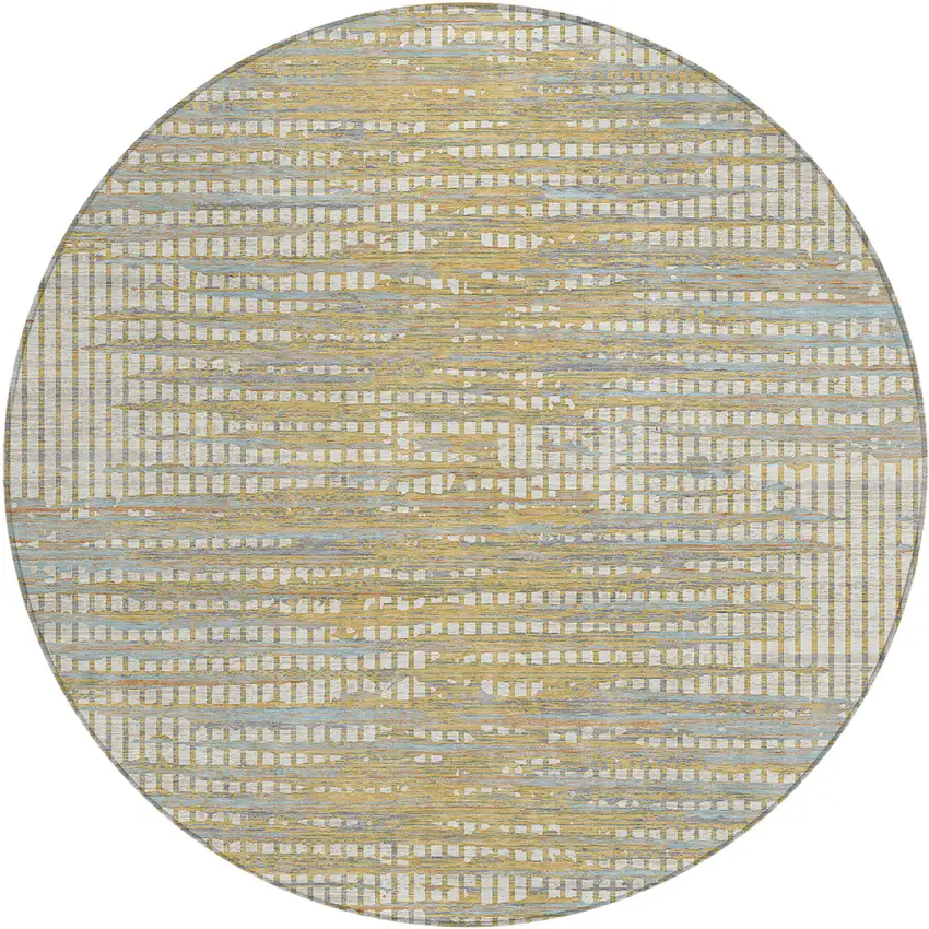 8' Ivory And Beige Round Abstract Washable Indoor Outdoor Area Rug Photo 1