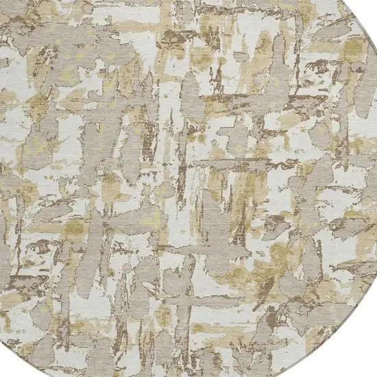 8' Ivory And Beige Round Abstract Washable Indoor Outdoor Area Rug Photo 4