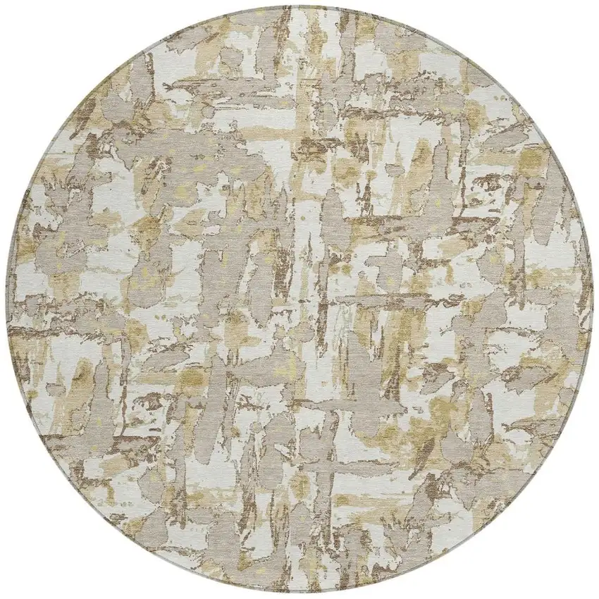 8' Ivory And Beige Round Abstract Washable Indoor Outdoor Area Rug Photo 3