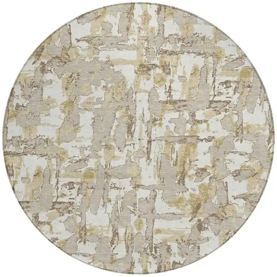 8' Ivory And Beige Round Abstract Washable Indoor Outdoor Area Rug Photo 3