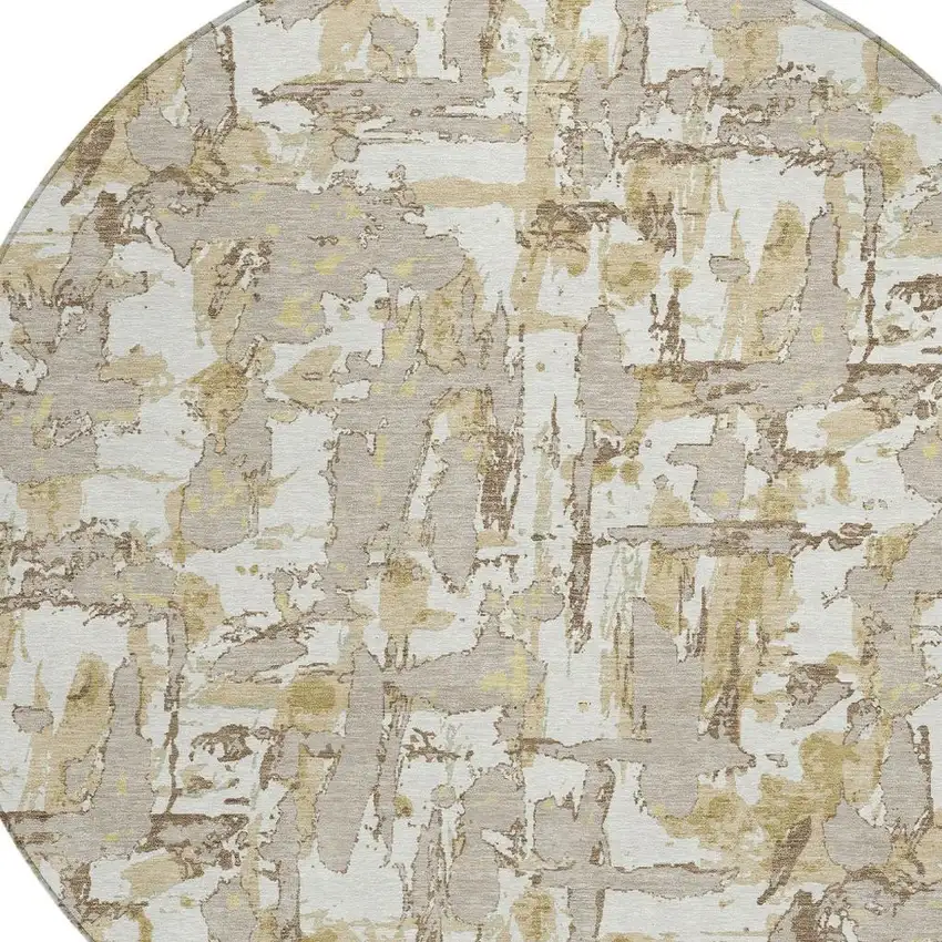 8' Ivory And Beige Round Abstract Washable Indoor Outdoor Area Rug Photo 5