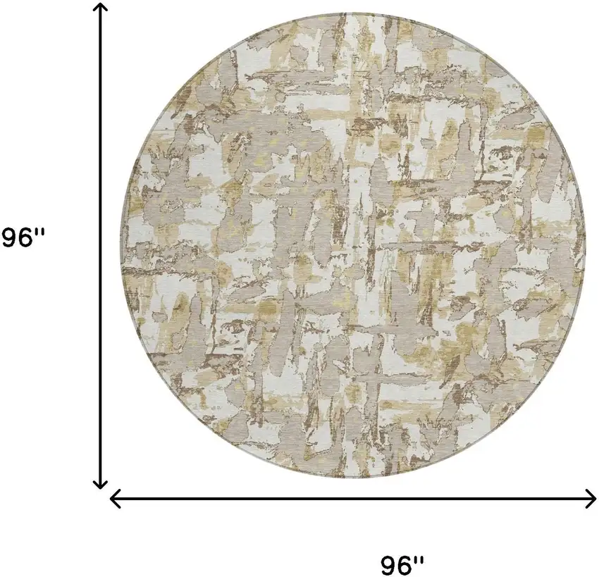 8' Ivory And Beige Round Abstract Washable Indoor Outdoor Area Rug Photo 8
