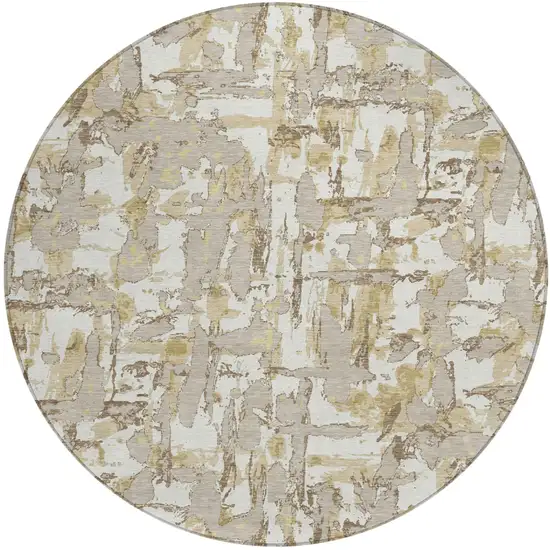 8' Ivory And Beige Round Abstract Washable Indoor Outdoor Area Rug Photo 2