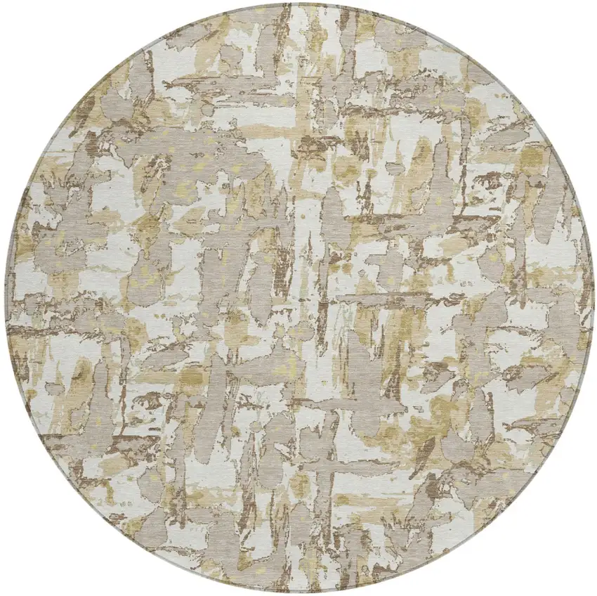 8' Ivory And Beige Round Abstract Washable Indoor Outdoor Area Rug Photo 2