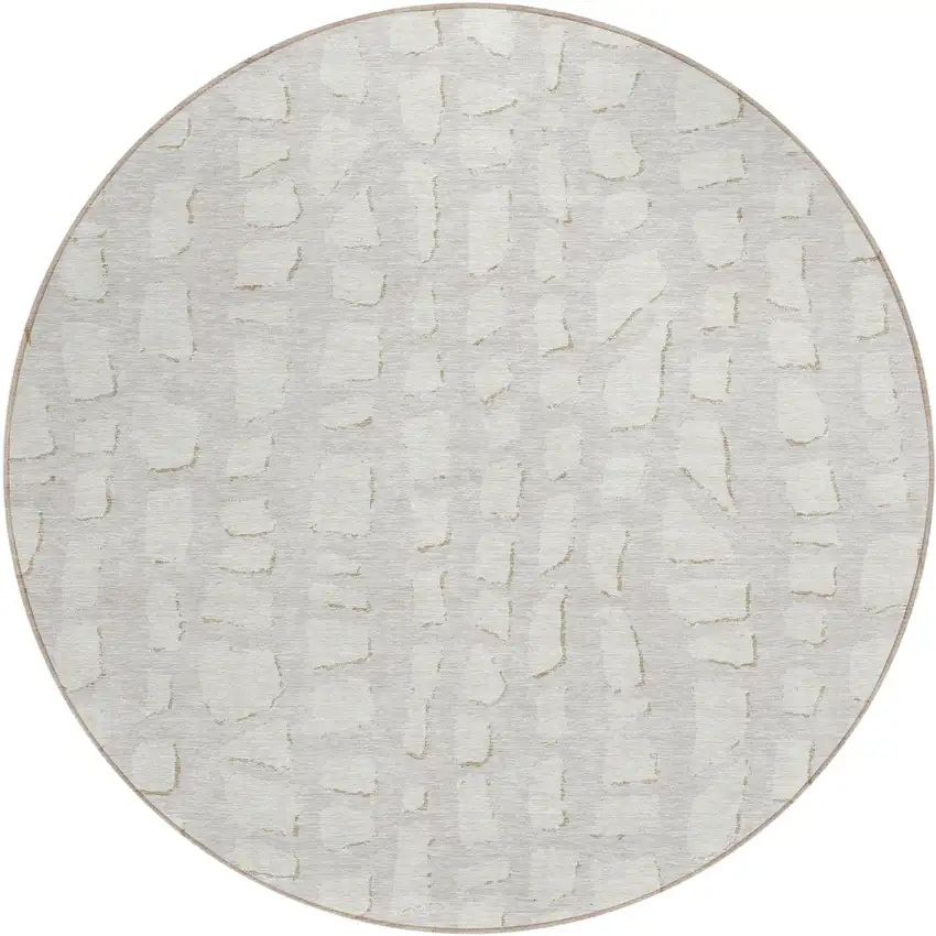 8' Ivory And Beige Round Abstract Washable Indoor Outdoor Area Rug Photo 2