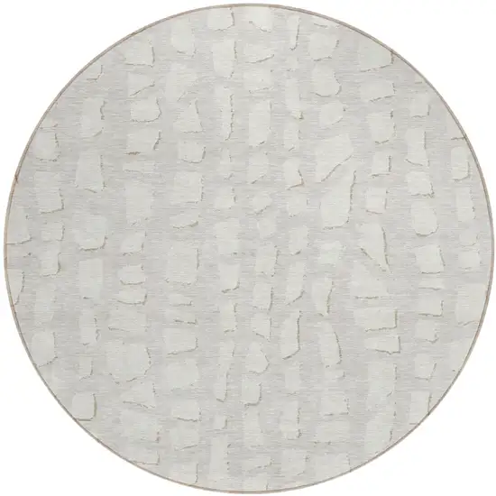 8' Ivory And Beige Round Abstract Washable Indoor Outdoor Area Rug Photo 2