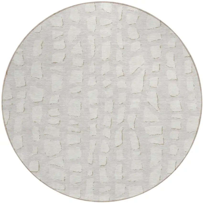 8' Ivory And Beige Round Abstract Washable Indoor Outdoor Area Rug Photo 2