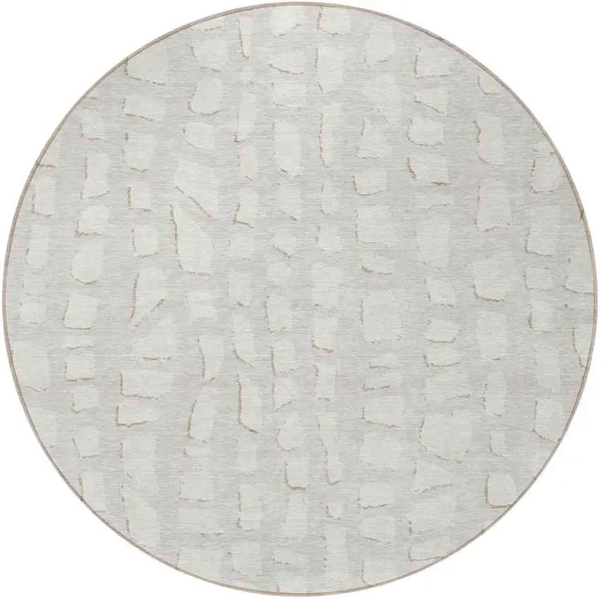 8' Ivory And Beige Round Abstract Washable Indoor Outdoor Area Rug Photo 5
