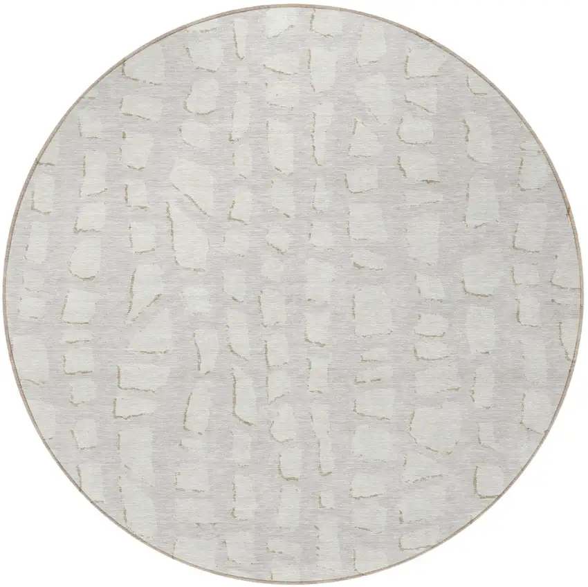 8' Ivory And Beige Round Abstract Washable Indoor Outdoor Area Rug Photo 5