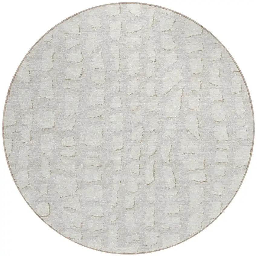 8' Ivory And Beige Round Abstract Washable Indoor Outdoor Area Rug Photo 5
