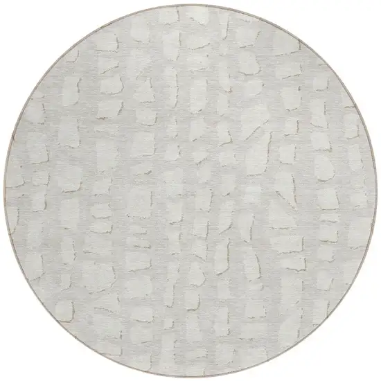 8' Ivory And Beige Round Abstract Washable Indoor Outdoor Area Rug Photo 5