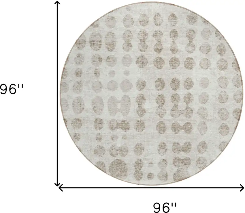 8' Ivory And Beige Round Abstract Washable Indoor Outdoor Area Rug Photo 3