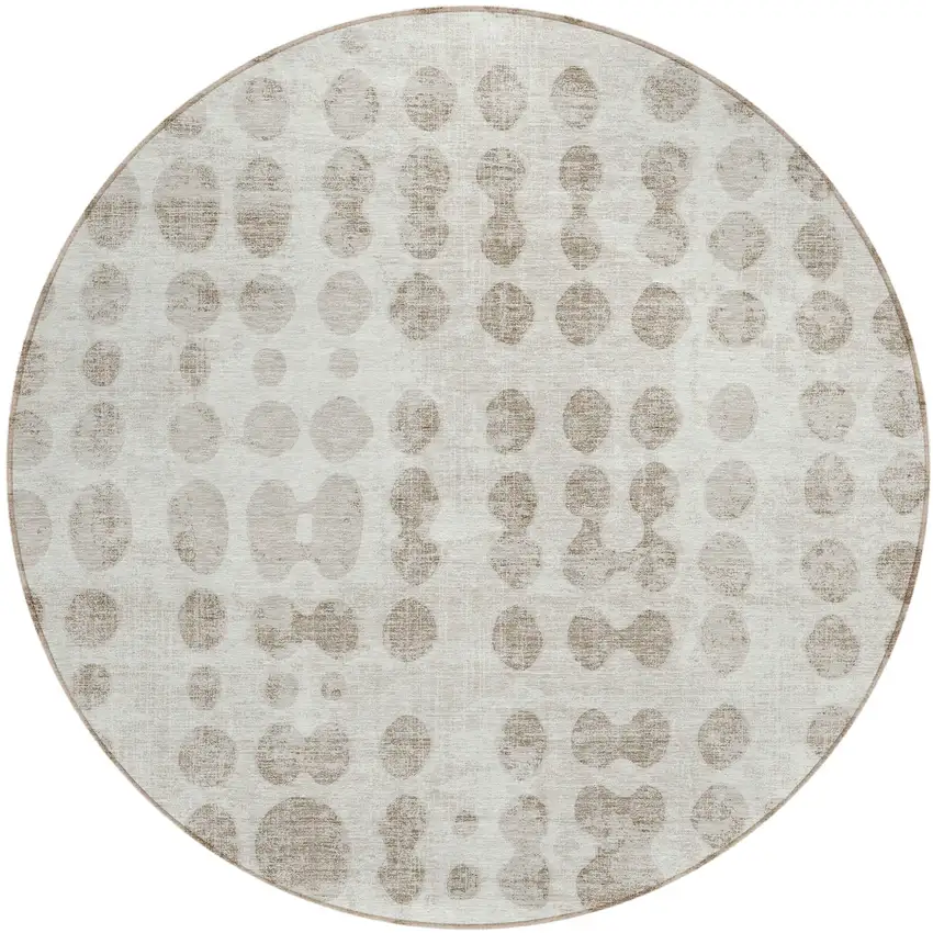 8' Ivory And Beige Round Abstract Washable Indoor Outdoor Area Rug Photo 2