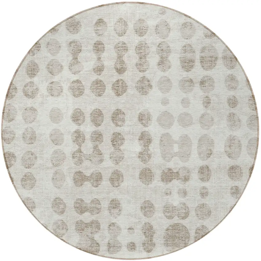 8' Ivory And Beige Round Abstract Washable Indoor Outdoor Area Rug Photo 4