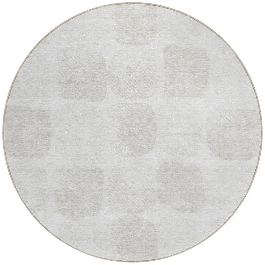 8' Ivory And Beige Round Abstract Washable Indoor Outdoor Area Rug Photo 5