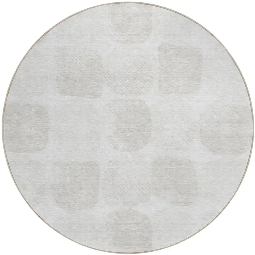 8' Ivory And Beige Round Abstract Washable Indoor Outdoor Area Rug Photo 2