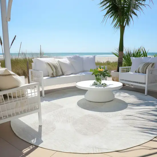 8' Ivory And Beige Round Abstract Washable Indoor Outdoor Area Rug Photo 6
