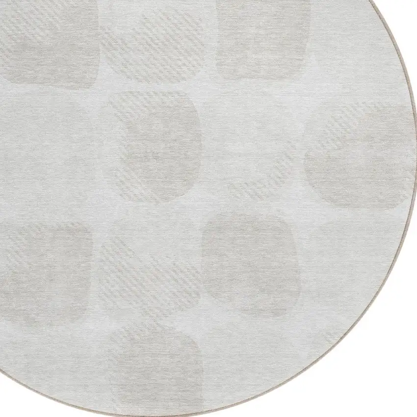 8' Ivory And Beige Round Abstract Washable Indoor Outdoor Area Rug Photo 4