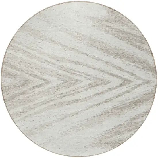 8' Ivory And Beige Round Abstract Washable Indoor Outdoor Area Rug Photo 5