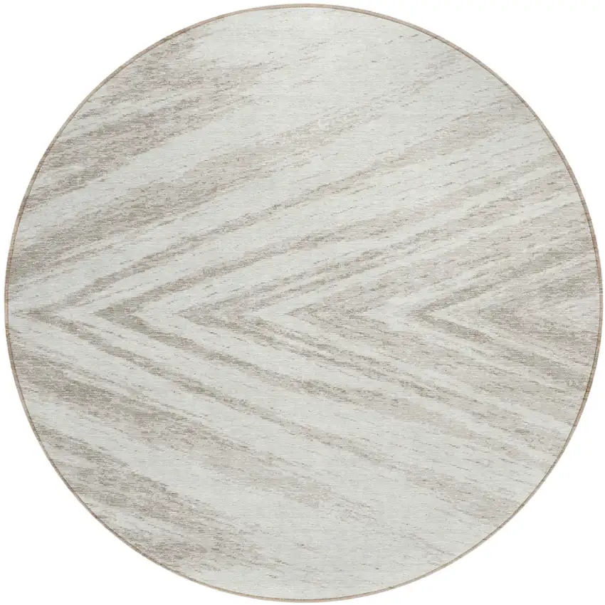 8' Ivory And Beige Round Abstract Washable Indoor Outdoor Area Rug Photo 2