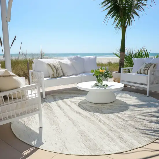 8' Ivory And Beige Round Abstract Washable Indoor Outdoor Area Rug Photo 6