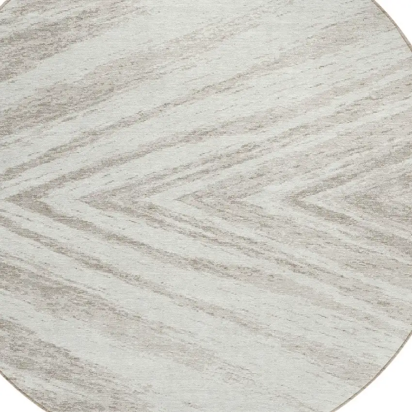8' Ivory And Beige Round Abstract Washable Indoor Outdoor Area Rug Photo 4