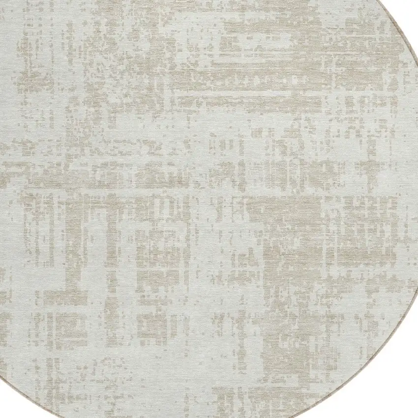 8' Ivory And Beige Round Abstract Washable Indoor Outdoor Area Rug Photo 4