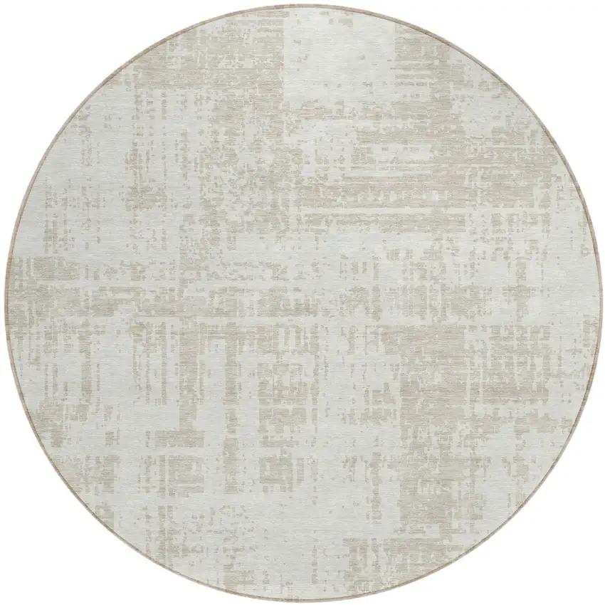 8' Ivory And Beige Round Abstract Washable Indoor Outdoor Area Rug Photo 2