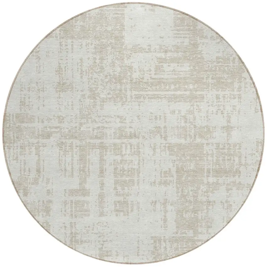 8' Ivory And Beige Round Abstract Washable Indoor Outdoor Area Rug Photo 5