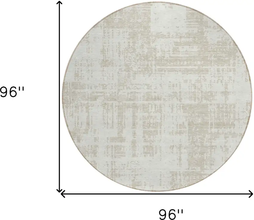 8' Ivory And Beige Round Abstract Washable Indoor Outdoor Area Rug Photo 3