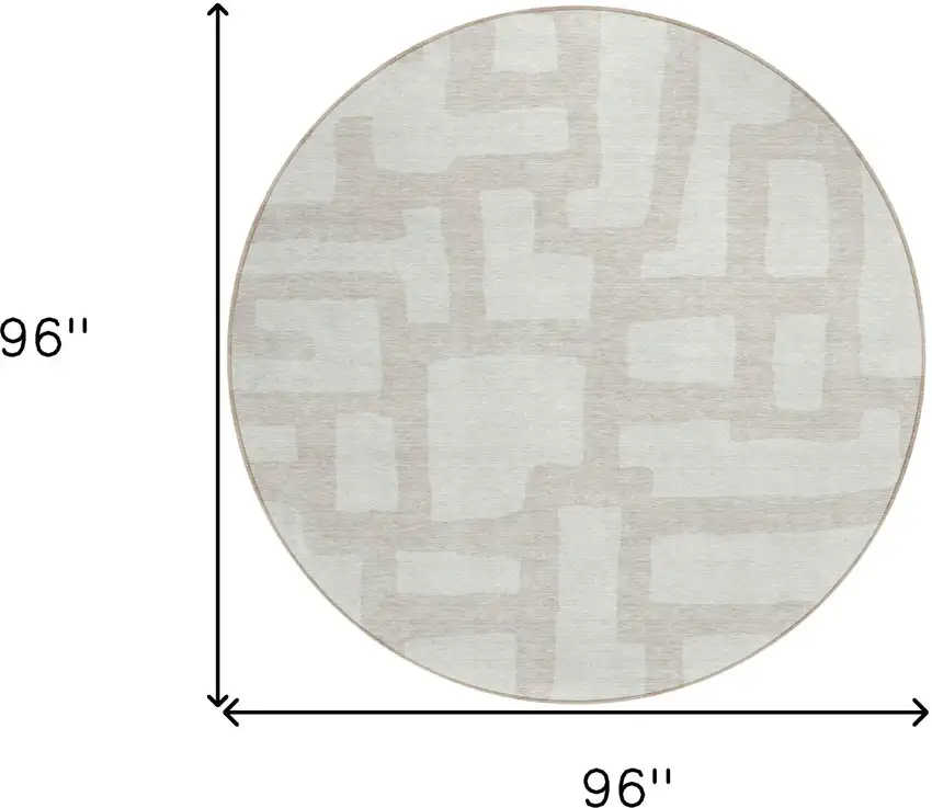 8' Ivory And Beige Round Abstract Washable Indoor Outdoor Area Rug Photo 3