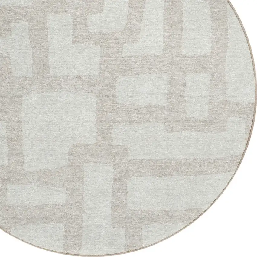 8' Ivory And Beige Round Abstract Washable Indoor Outdoor Area Rug Photo 4
