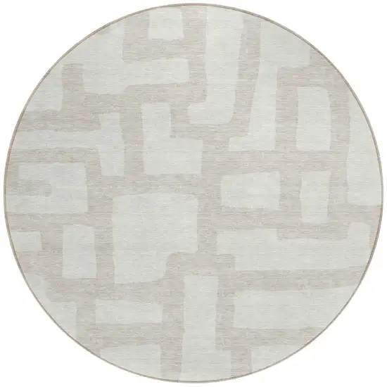 8' Ivory And Beige Round Abstract Washable Indoor Outdoor Area Rug Photo 5