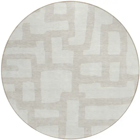 8' Ivory And Beige Round Abstract Washable Indoor Outdoor Area Rug Photo 2