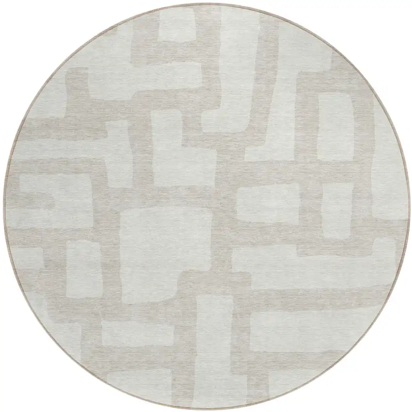 8' Ivory And Beige Round Abstract Washable Indoor Outdoor Area Rug Photo 2