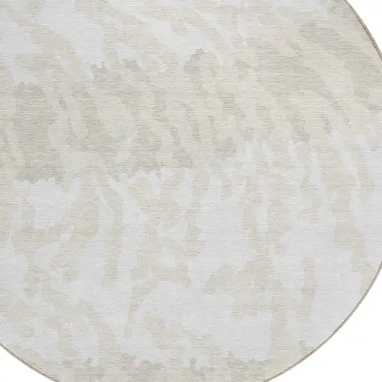 8' Ivory And Beige Round Animal Print Washable Indoor Outdoor Area Rug Photo 4