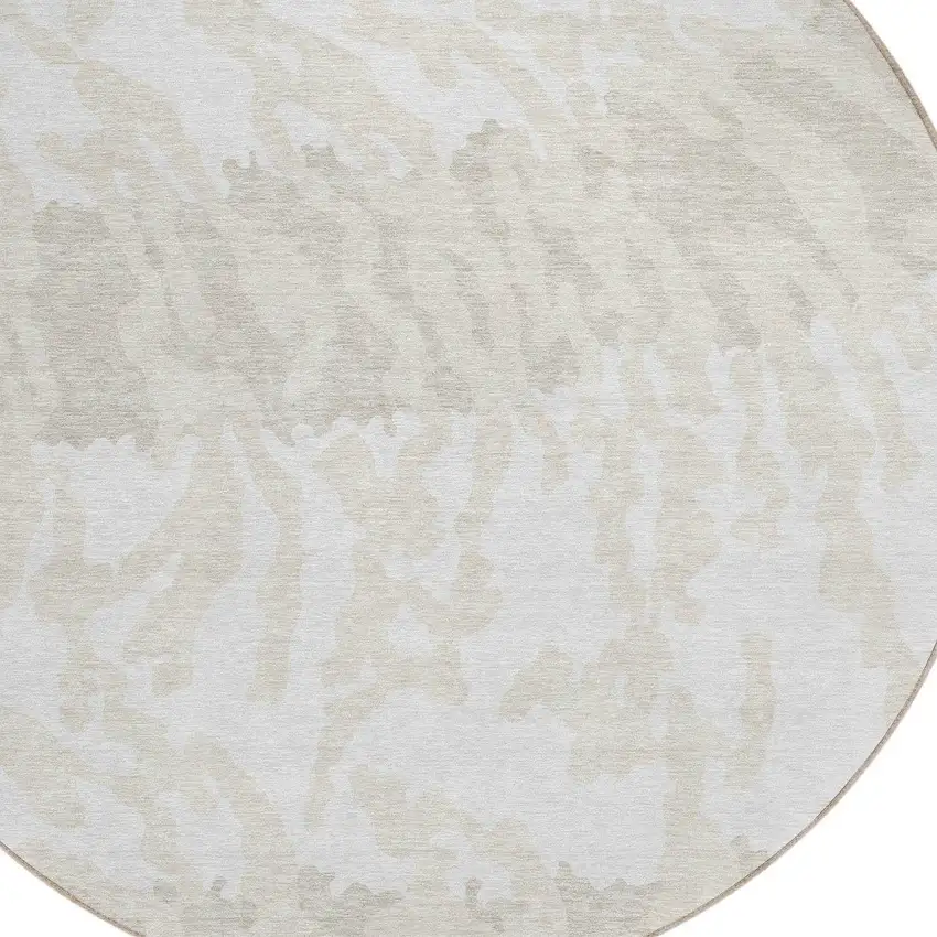 8' Ivory And Beige Round Animal Print Washable Indoor Outdoor Area Rug Photo 4