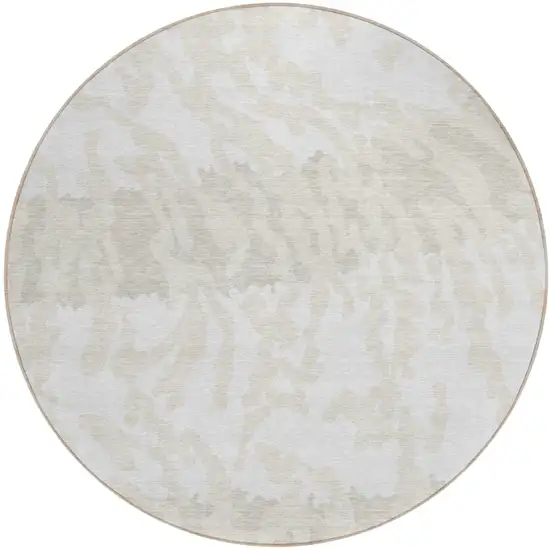 8' Ivory And Beige Round Animal Print Washable Indoor Outdoor Area Rug Photo 2