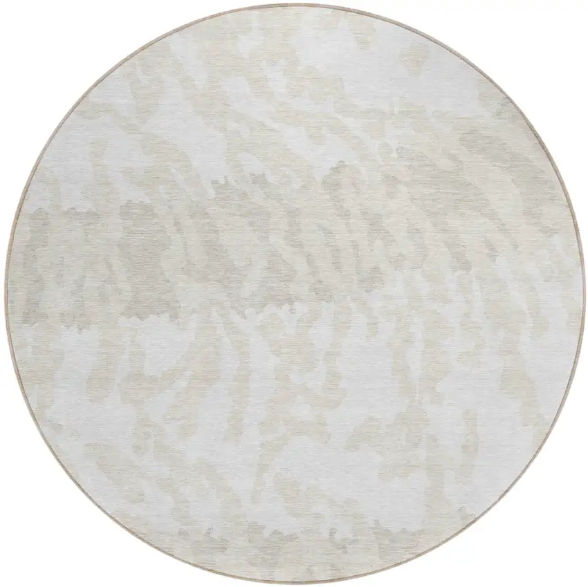 8' Ivory And Beige Round Animal Print Washable Indoor Outdoor Area Rug Photo 2
