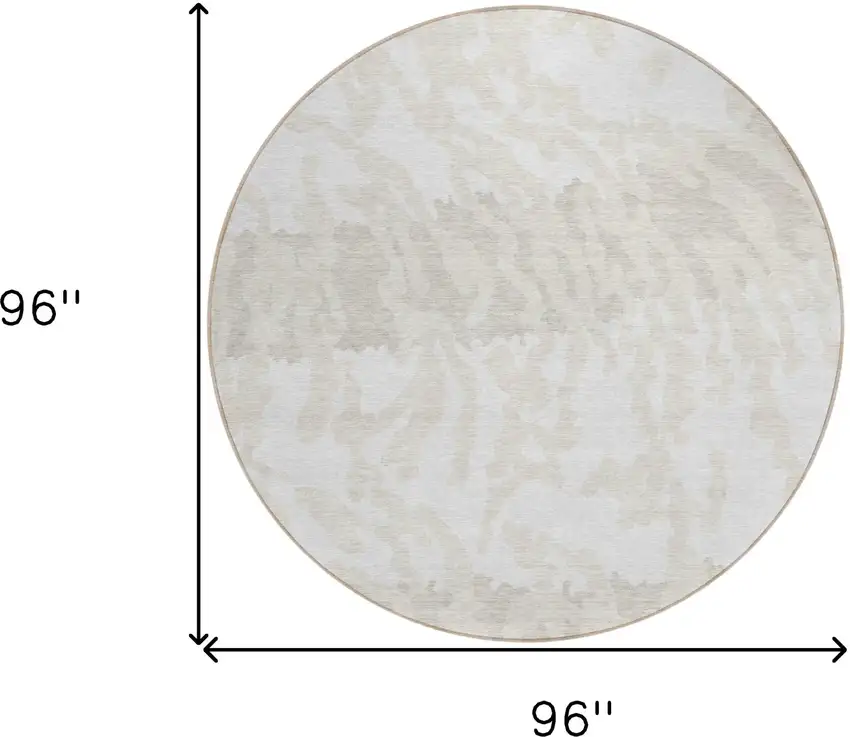 8' Ivory And Beige Round Animal Print Washable Indoor Outdoor Area Rug Photo 3