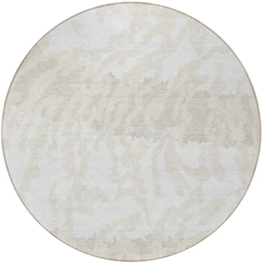 8' Ivory And Beige Round Animal Print Washable Indoor Outdoor Area Rug Photo 5