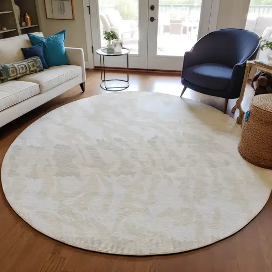 8' Ivory And Beige Round Animal Print Washable Indoor Outdoor Area Rug Photo 7