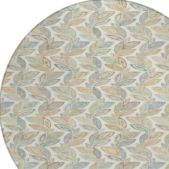 8' Ivory And Beige Round Botanical Leaves Washable Indoor Outdoor Area Rug Photo 4