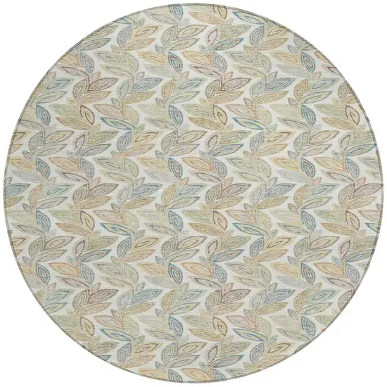 8' Ivory And Beige Round Botanical Leaves Washable Indoor Outdoor Area Rug Photo 3