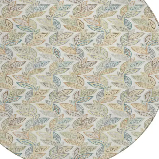 8' Ivory And Beige Round Botanical Leaves Washable Indoor Outdoor Area Rug Photo 5