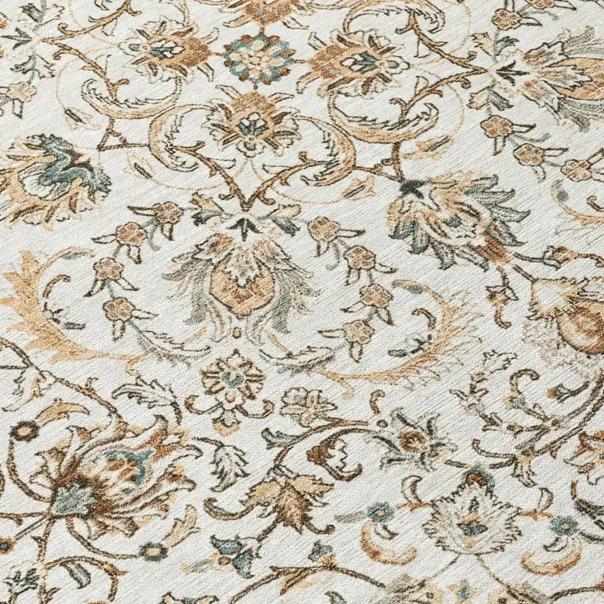 8' Ivory And Beige Round Botanical Leaves Washable Indoor Outdoor Area Rug Photo 5